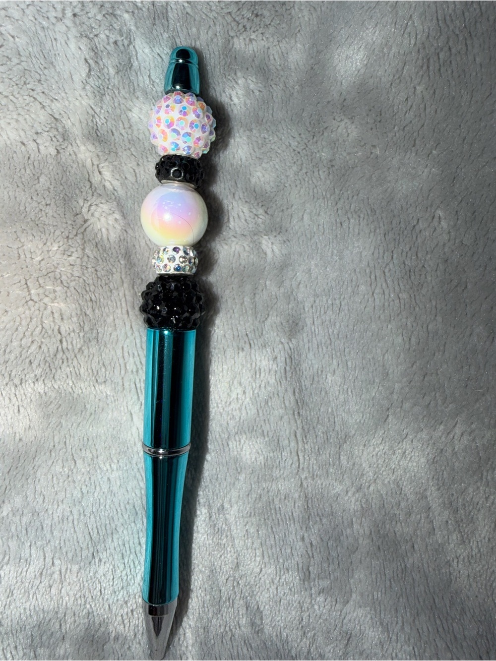 Teal Crystal Beaded Ballpoint Pen - Decorative Women's Accessory
